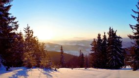 Serene winter scene with snow-covered evergreen trees and rolling hills at sunrise - Powered by Shutterstock - Get 15% off with code: PIKWIZARD15