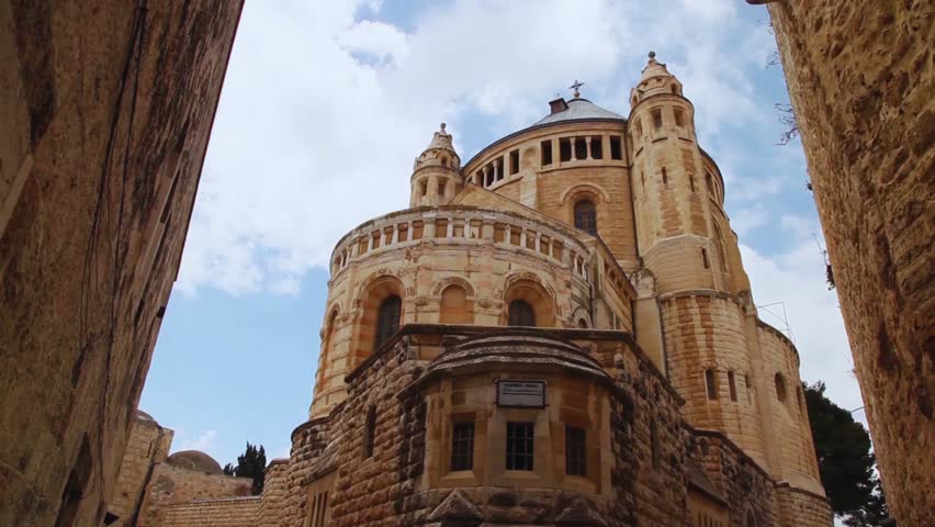 Basilica Church of the Dormition in Old City Jerusalem, historic Christian landmark, ancient stone architecture, sacred site, religious heritage, iconic Israel travel destination