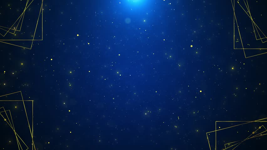 Starry Blue Night Background Gold Frame Glowing Golden Geometric Lines for celebrations digital presentations luxury tech promos, festive intros and events award shows event openers wedding slideshows