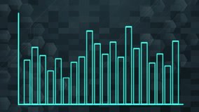Neon blue bar graph animates upward on dark hexagonal grid, smooth transitions, modern tech style - Powered by Shutterstock - Get 15% off with code: PIKWIZARD15