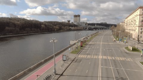 Ascending Forward Drone View over River City