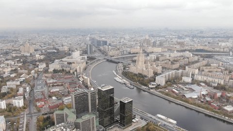 High Forward Drone Flight over Wide Urban