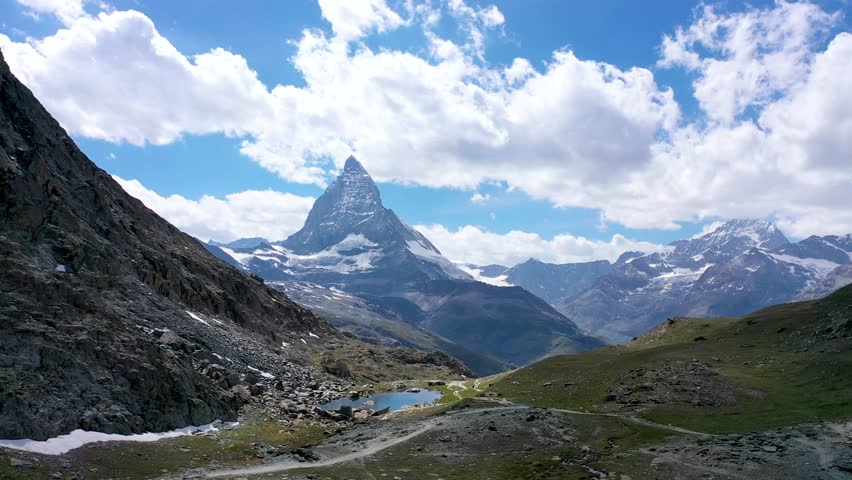 Beautiful Drone view of Matterhorn mountain in Switzerland