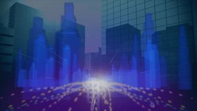 central glow intensifying, drawing light-dots and forming financial icons, visualizing market data. Futuristic, skyline, metropolis, analytics, currency, chart, neon - Powered by Shutterstock - Get 15% off with code: PIKWIZARD15