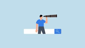 Search and discovery career, 4k animation of businessman gazes with spyglass on search bar. - Powered by Shutterstock - Get 15% off with code: PIKWIZARD15