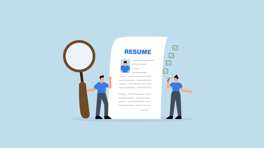 Review candidate resume, 4k animation of business people HR staff review candidate resume email.