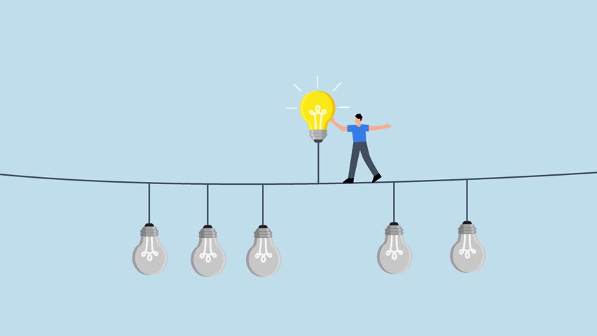 Difference idea innovation, 4k animation of businessman discover bright lightbulb from difference others.