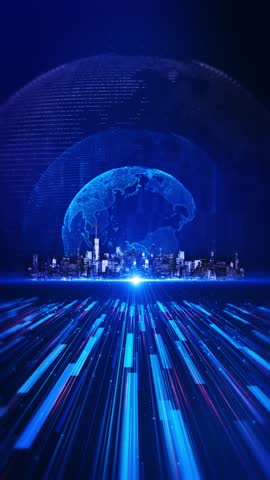 Futuristic technology city, world map Internet of things cyber futuristic network innovation dark background, City light background city infographic. advanced technology in a virtual environment.