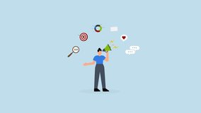 Marketing strategy, 4k animation of woman speak on megaphone with marketing elements. - Powered by Shutterstock - Get 15% off with code: PIKWIZARD15