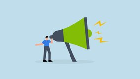 Amplify megaphone, 4k animation of businessman shouting on big amplifier megaphone. - Powered by Shutterstock - Get 15% off with code: PIKWIZARD15