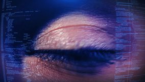 3D Digital eye scan programming code technology background. software developer, computer Software blockchain. text hud. screensaver. Security. 3D 4K facial recognition scanning to. 3D Illustration - Powered by Shutterstock - Get 15% off with code: PIKWIZARD15
