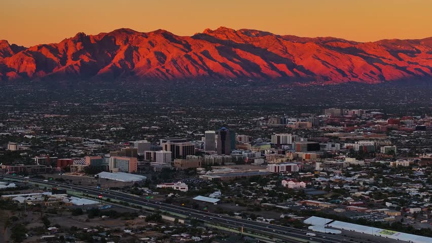 Aerial view of Tucson and mountains, United States.