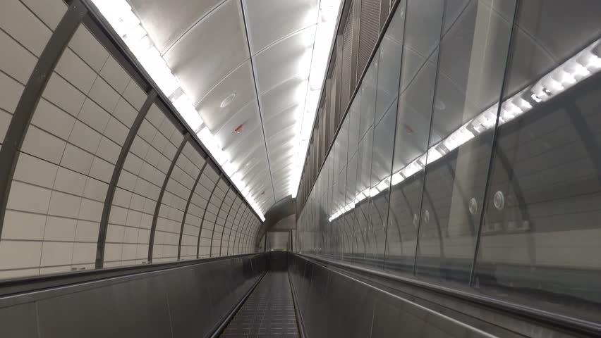 New York,NY USA A long escalator tunnel in the Hudson Yards subway station 