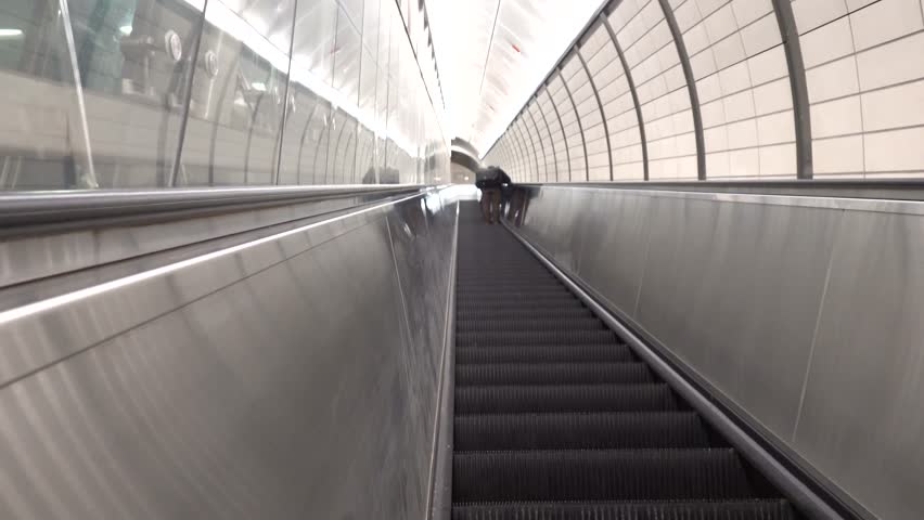 New York,NY USA A long escalator tunnel in the Hudson Yards subway station 