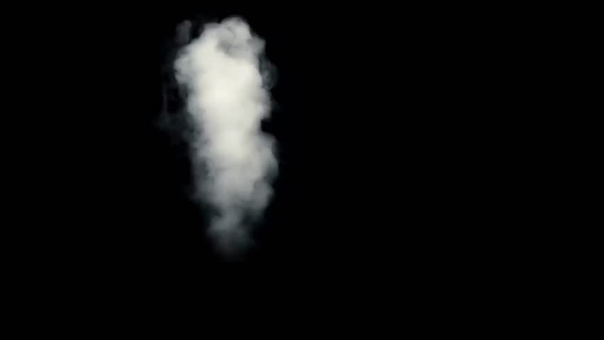 White smoke plume rising softly in isolated dark black space