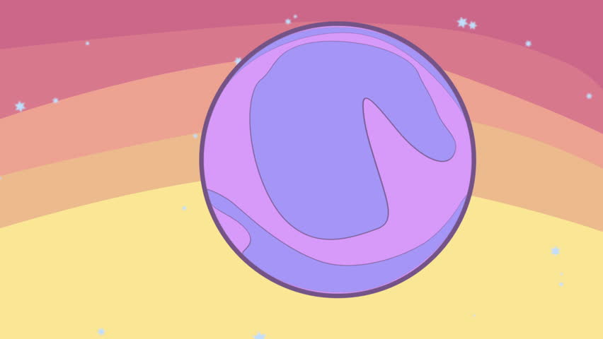 gentle spinning planet beneath soft sunset tones with sparkles and glow