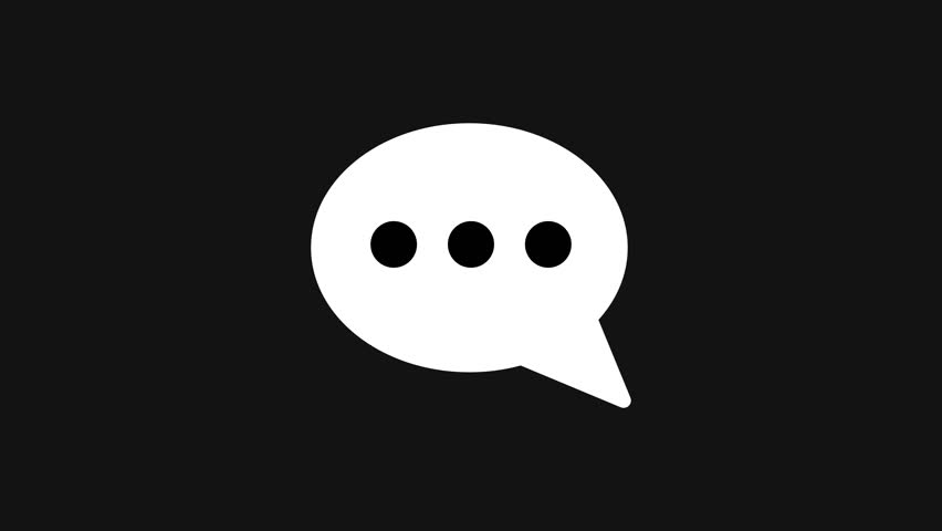 Modern dark mode oval chat bubble icon animation with a quick pop-up effect. Ideal for videos about communication, tech, websites, and social media. Alpha channel included.