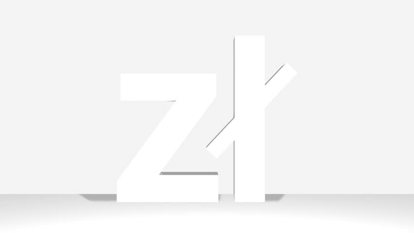 Perspective projections 3d Polish zloty Sign character model icons on white background.  High detailed 3d Polish Zloty character. Animated Video 