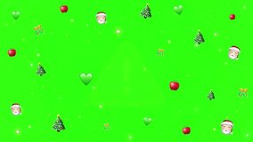 A playful, seamless loop of Santa faces, Christmas trees, hearts, bows, and apples falling amidst twinkling stars on a chroma key green screen, ideal for holiday overlay graphics. - Powered by Shutterstock - Get 15% off with code: PIKWIZARD15