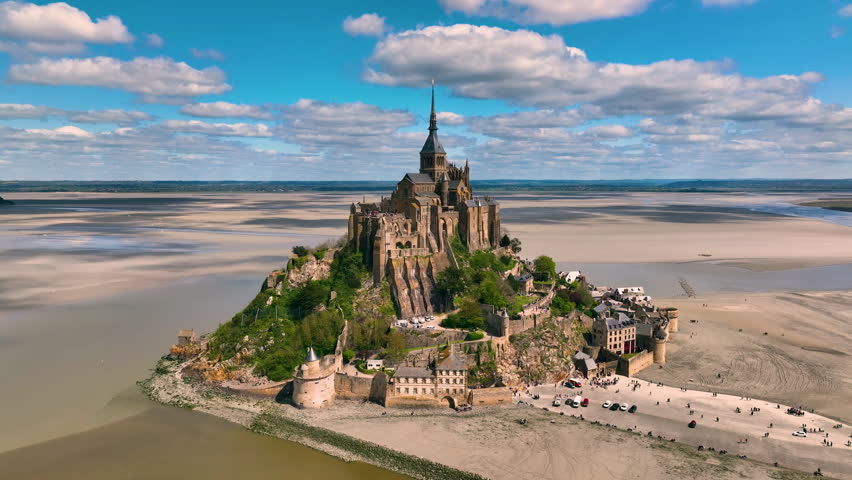 Historic Monastery With Scenic Views, Drone Captures Sweeping View Of Medieval Abbey And Tidal Flats
