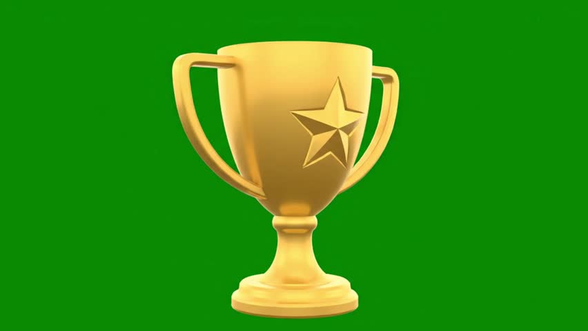 3D Gold Trophy Cup with Star Rotating on Green Screen, Golden Winner Award Loop, First Place Victory Prize, Championship Reward Animation, Success Celebration Symbol, Chroma Key Background