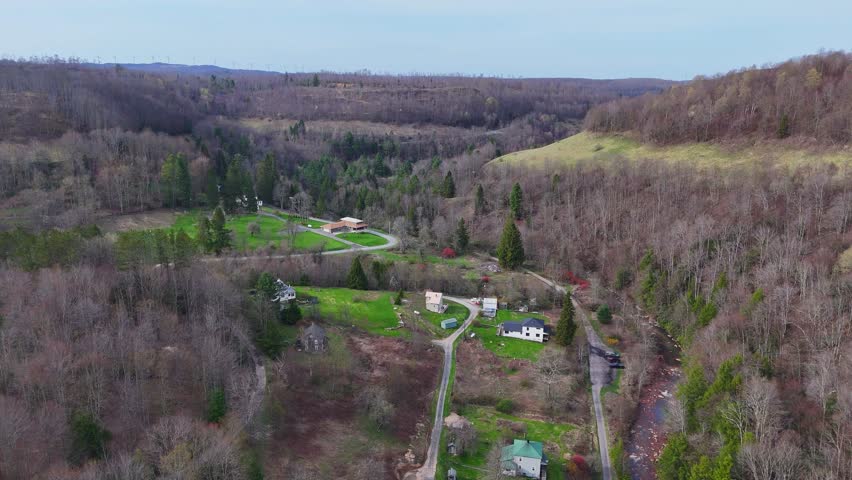 Drone video of Rural Settlement in Douglas Along Blackwater River, West Virginia, USA