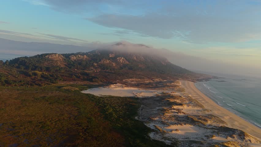 FPV Of Monte Louro And Its Surrounding Natural Landscape In Galicia, Spain. Rotate Shot