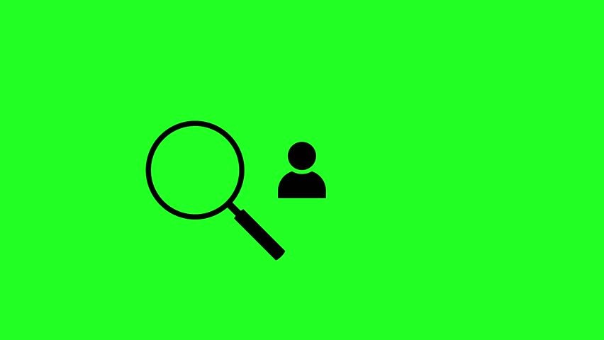 Magnifying glass and user icon on green screen background