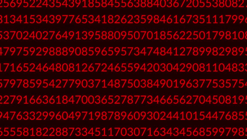 Red glowing numbers randomly changing across screen digital cyber technology abstract animation