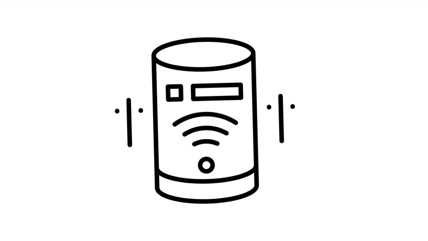 Seamless looping line icon animation representing an AI smart speaker with voice assistant and wireless connectivity. Ideal for Internet of Things visuals, smart home technology, voice control systems, connected devices, and modern technology explainer content. Clean outline style suitable for UI, dashboards, and SaaS presentations.