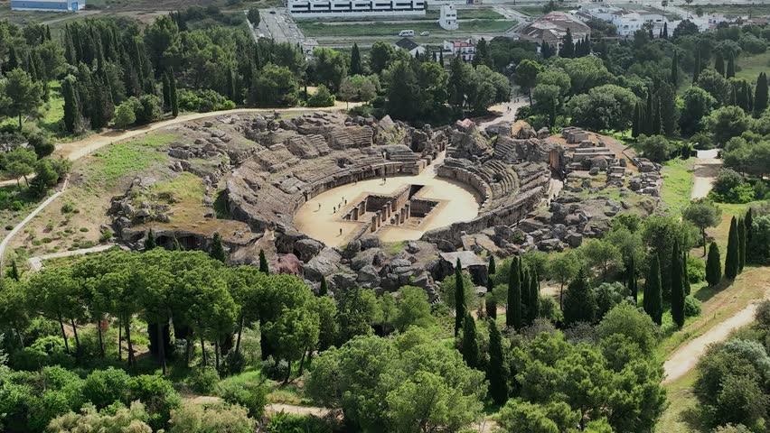 aerial view of the amphitheatre of the Roman city of Italica, Spain