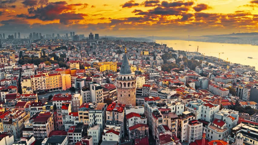 Aerial view of Istanbul city, Turkey, capturing urban buildings, streets, and skyline from above, showcasing the city’s dynamic landscape and architecture.