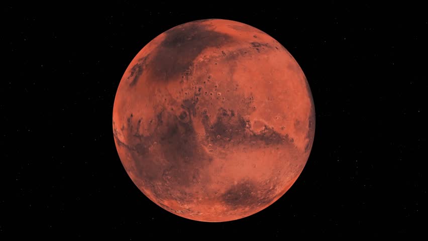 Realistic planet Mars from deep space Loopable Background Mars planet on space with colorful starry night Full view of Mars 4k resolution