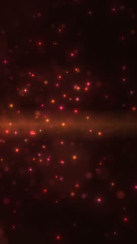 Dark glowing background with floating warm orange-red bokeh particles creating a soft atmospheric light effect