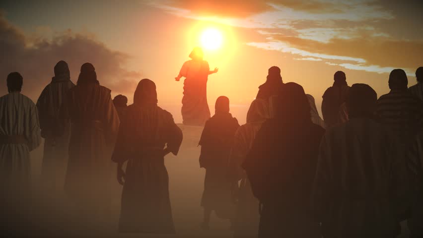 Jesus Christ Sermon on the Mount at Sunset 3D Render  Seamless Loop