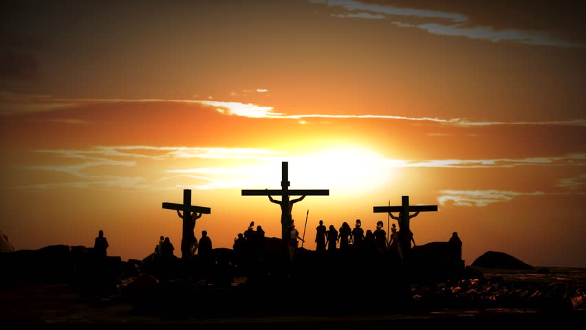 Golgotha Crucifixion at Sunset 3D Render Seamless Loop
