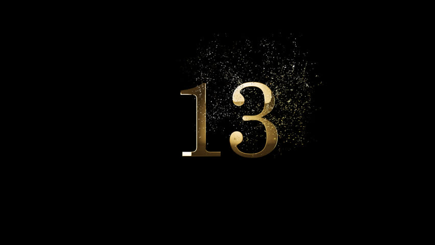 Golden number 13 with gold particles, alpha channel, golden numerology, golden number thirteen, gold numbers and numerology