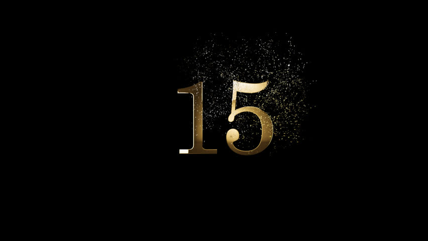 Golden number 15 with gold particles, alpha channel, golden numerology, golden number fifteen, gold numbers and numerology