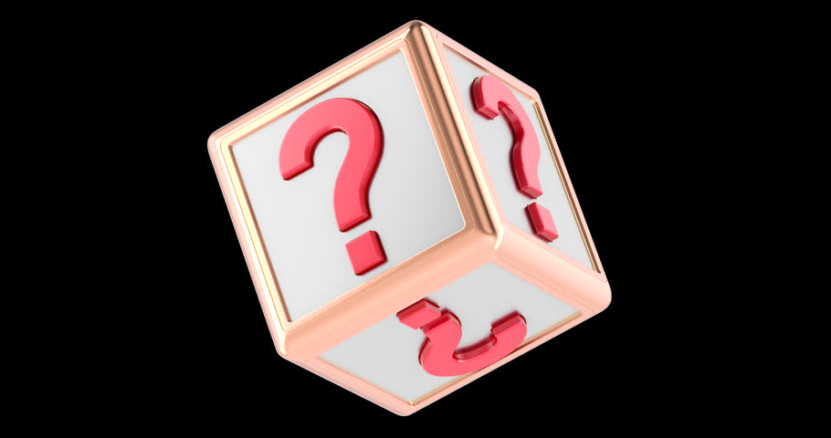Question mark cube rotation animation seamlessly loopable. 3D rendering isolated on transparent background