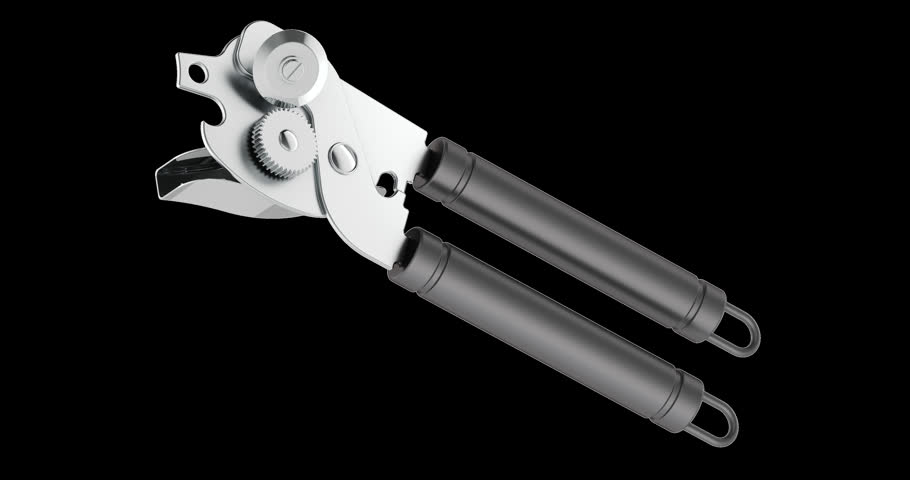 Manual can opener rotation animation seamlessly loopable. 3D rendering isolated on transparent background