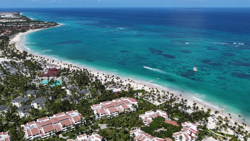 Bavaro Skyline At Punta Cana In La Altagracia Dominican Republic. Paradisiac Landscape. Beachfront Resorts. Travel Destinations. Bavaro Skyline In Punta Cana In La Altagracia Dominican Republic.
