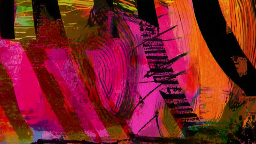 colorful abstract grunge texture, deep red and neon orange patterns, cartoon styled digital energy, rough overlays and distorted painting with electric vibrancy