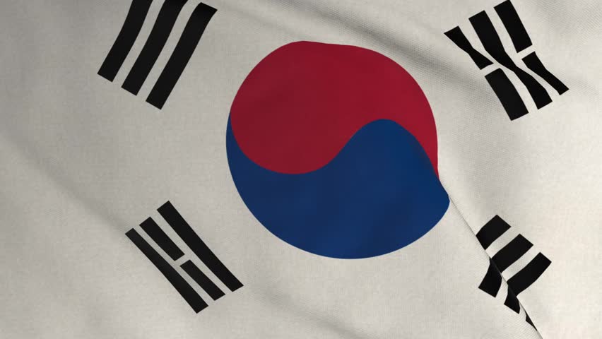 South Korea Flag Texture. Full screen seamless video of South Korean national flag fluttering in wind. Design for patriotic and sporting events. 3D rendering loop animated background