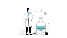 Animated Doctor Standing With Laboratory Flask And Medical Pills For Healthcare Research - Powered by Shutterstock - Get 15% off with code: PIKWIZARD15