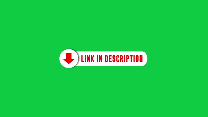Bouncing link in description animated button isolated on chroma key green screen background.