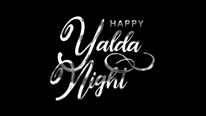 Happy yalda night text animation in silver letters perfect for holiday social media posts, greeting cards, and festive event promotions.