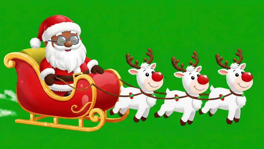 Kawaii Santa Sleigh Fly Greenscreen Animation