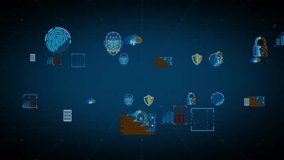 Security technology icons with biometric face scan shield lock and digital protection elements in cyber network - Powered by Shutterstock - Get 15% off with code: PIKWIZARD15