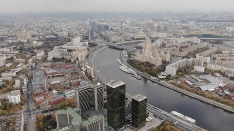 Forward Drone Motion above Wide City Panorama