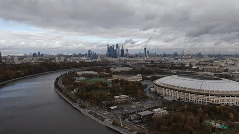 Aerial Forward Drone Motion over Vast Cityscape